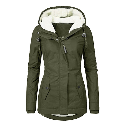 Stijlvolle regenjas met capuchon, fleecevoering, ritssluiting en zakken voor dames | Ideaal voor herfst/winter