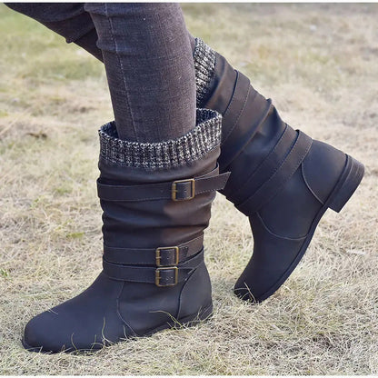 Quin Boots | Vintage Leather Boots with Knitted Cuff