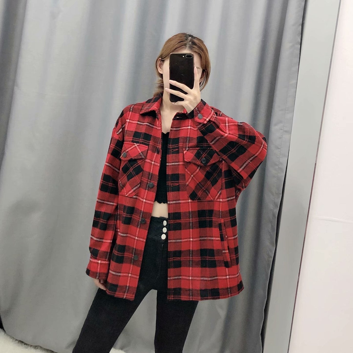 ALICE Surchemise en laine carreaux décontracté oversized