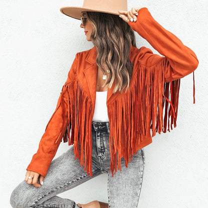 Orianne Jas | Chic Fringe Coat with Western Flair