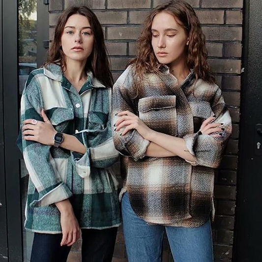 ALICE Surchemise en laine carreaux décontracté oversized