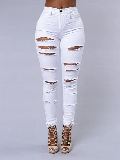 Crayoo denim jeans met scheuren voor dames