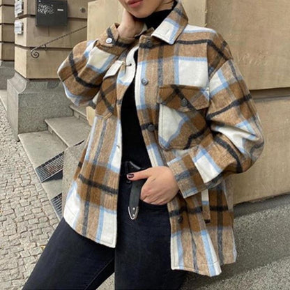 ALICE Surchemise en laine carreaux décontracté oversized