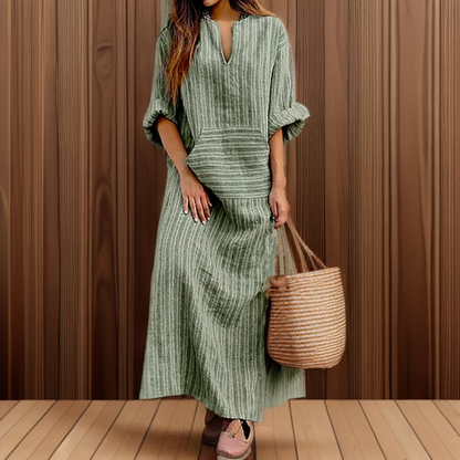 Hailey┃Vintage maxi jurk met halslijn in strepen