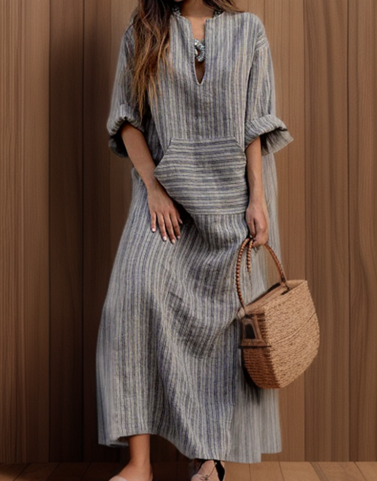 Hailey┃Vintage maxi jurk met halslijn in strepen