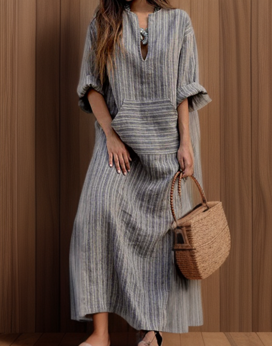 Hailey┃Vintage maxi jurk met halslijn in strepen