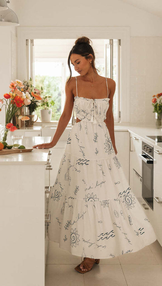 Haven Halter Zomer Maxi Jurk met Kantprint voor Dames