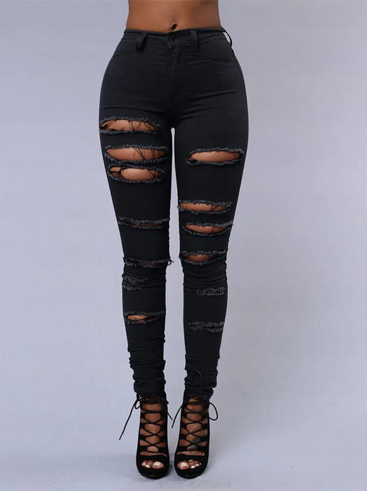 Crayoo denim jeans met scheuren voor dames