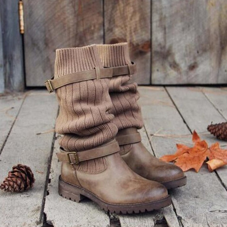 Warm Knitted Leather Boots | Puck Boots