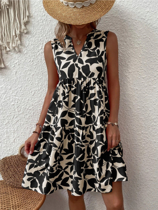 Helgia Boho losse mouwloze midi jurk met puntige halslijn