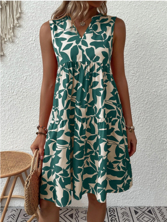 Helgia Boho losse mouwloze midi jurk met puntige halslijn