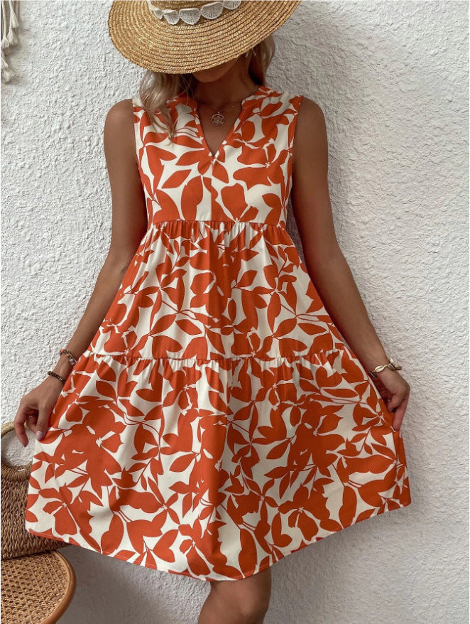 Helgia Boho losse mouwloze midi jurk met puntige halslijn