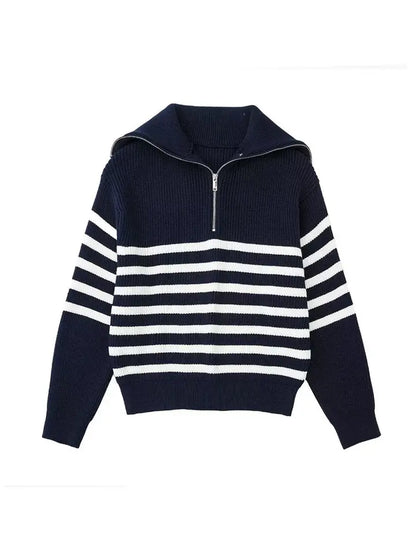 Heidi Fashion Retro Halflang Sweatshirt met Streepjes