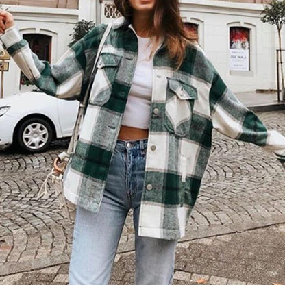 ALICE Surchemise en laine carreaux décontracté oversized