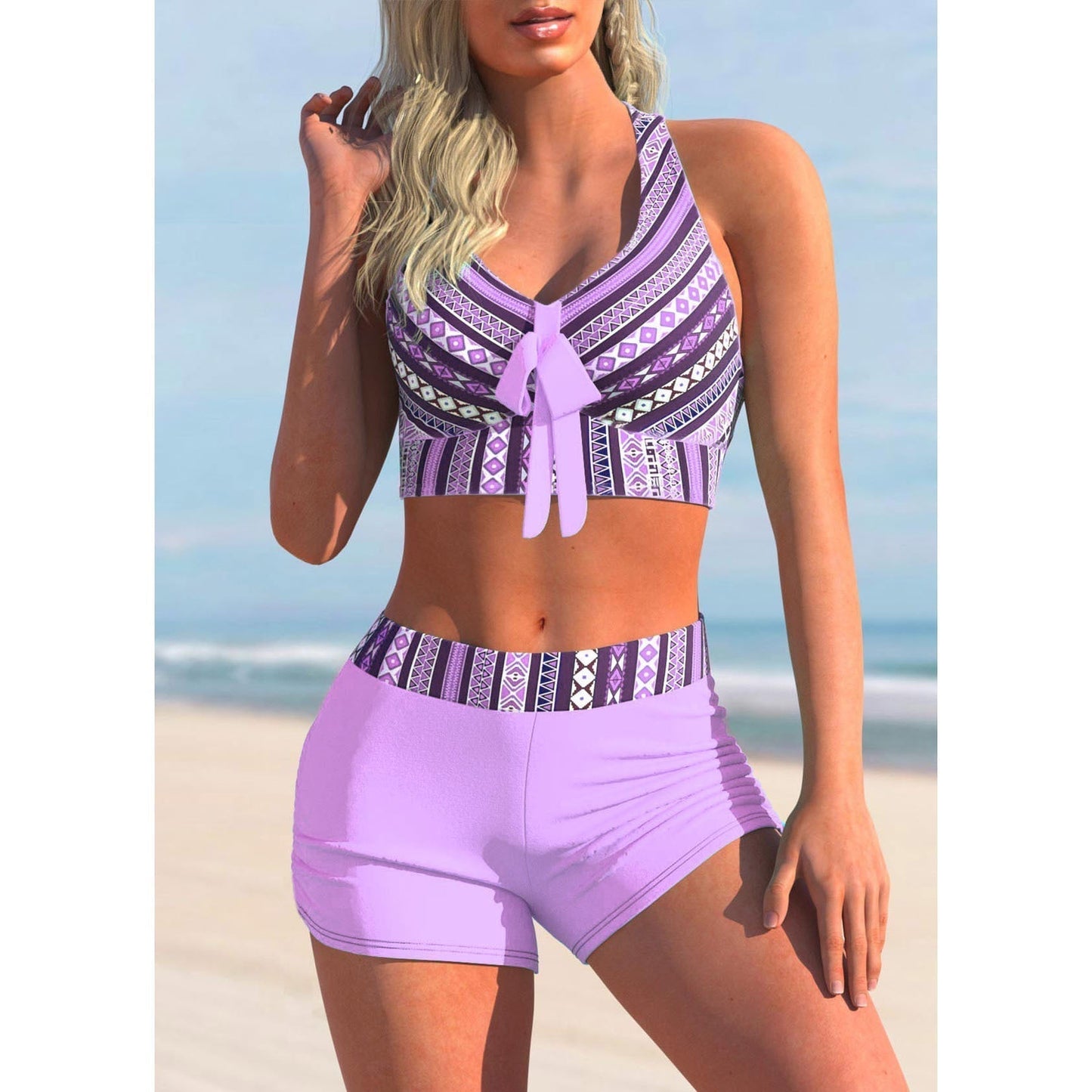 halternek top met hoge taille short 2 delig zwempak