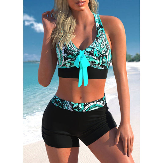 halternek top met hoge taille short 2 delig zwempak