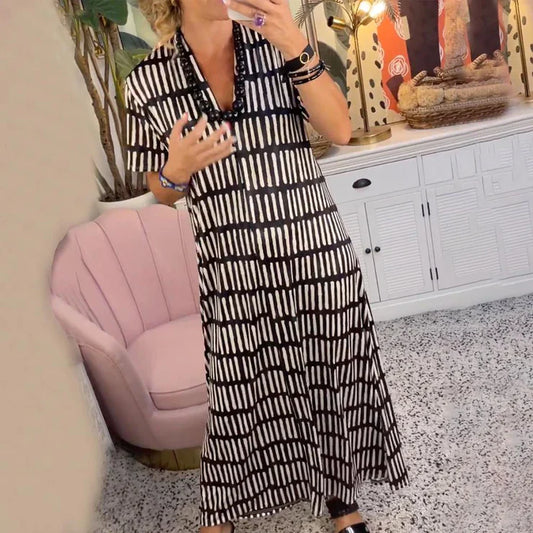 Ilse Moderne Maxi jurk met korte mouwen en Vhals