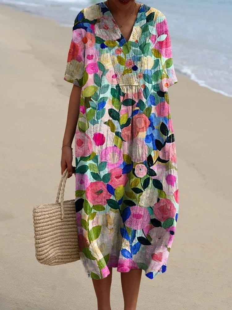 Imani Trapeze damesjurk met kleurrijke bloemen in het voorjaar