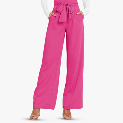 Wijde stoffen broek voor dames met bindceintuur