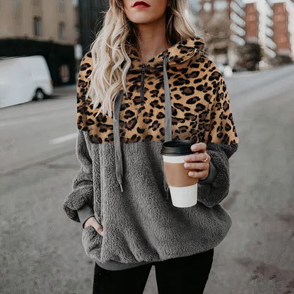 Leopart print pluche hoodie - Juliana