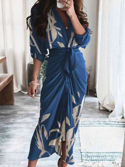 Jillian Elegante casual jurk met Vhals en ceintuur in de taille