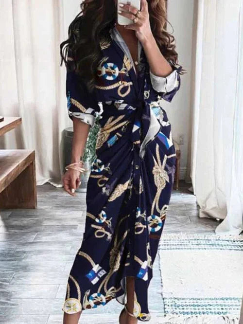 Jillian Elegante casual jurk met Vhals en ceintuur in de taille