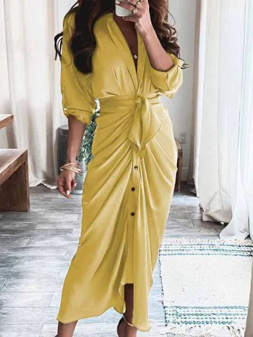 Jillian Elegante casual jurk met Vhals en ceintuur in de taille