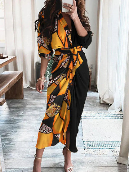 Jillian Elegante casual jurk met Vhals en ceintuur in de taille