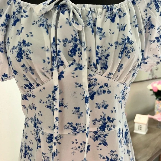 Joplin midijurk met vierkante hals en bloemenprint