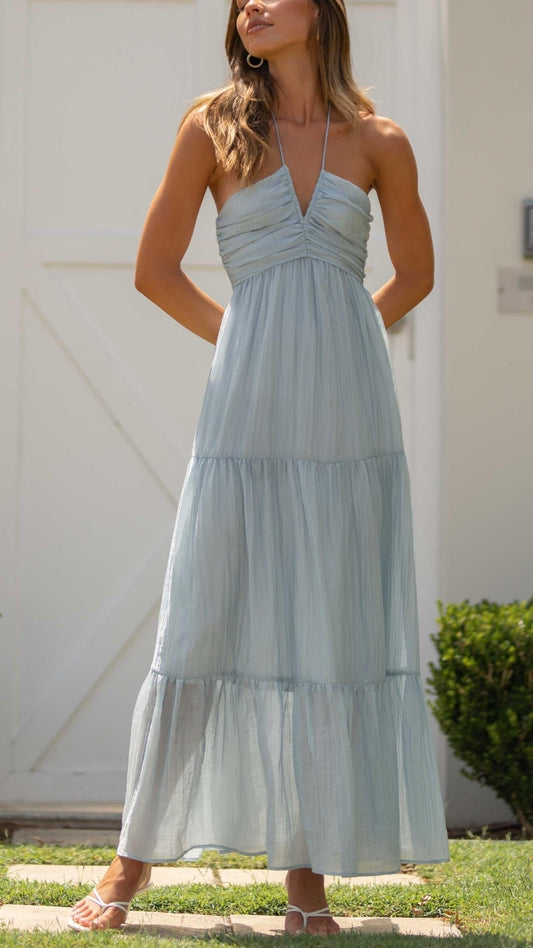 Kamiyah Helderblauwe etherische halter maxi jurk