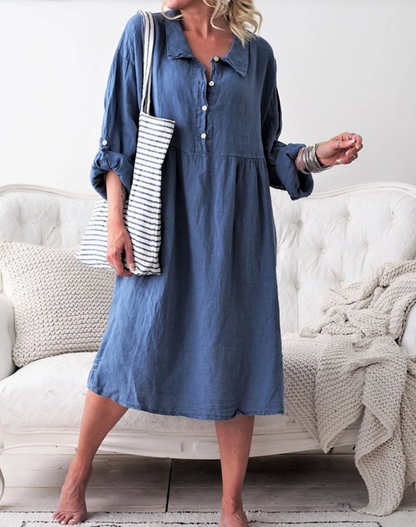 Kennedi Basic buttondown jurk met overhemdkraag met lange mouwen