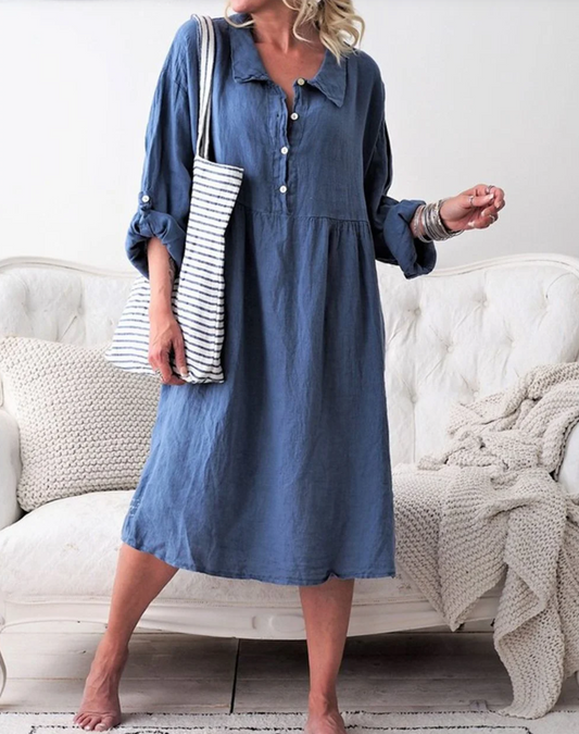 Kennedi Basic buttondown jurk met overhemdkraag met lange mouwen