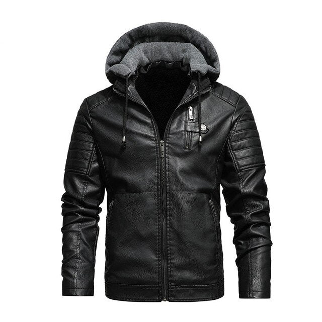 Winter biker leren jas met capuchon voor mannen | Perfect voor buitenactiviteiten