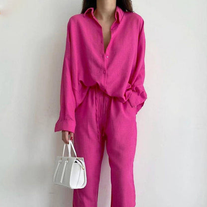 blouse en broek met wijde pijpen