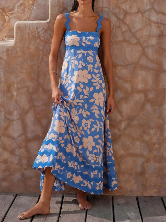 Lux - Strapless maxi-jurk met bedrukte vierkante halslijn