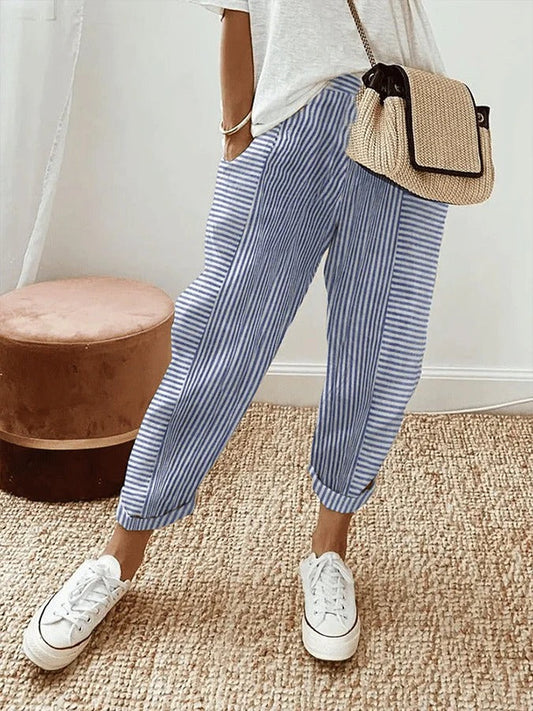 Gestreepte stoffen broek voor dames