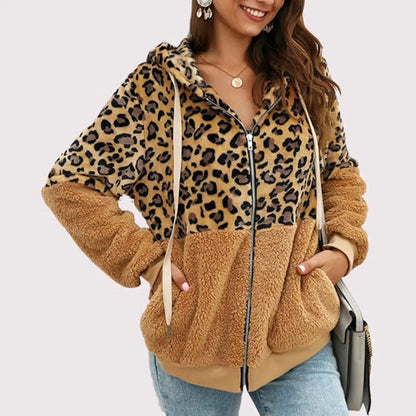 Sharon | Pluche Hoodie Met Luipaardprint