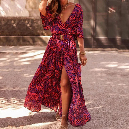 Verfijnde maxi-jurk met print en elegante split aan de zijkant