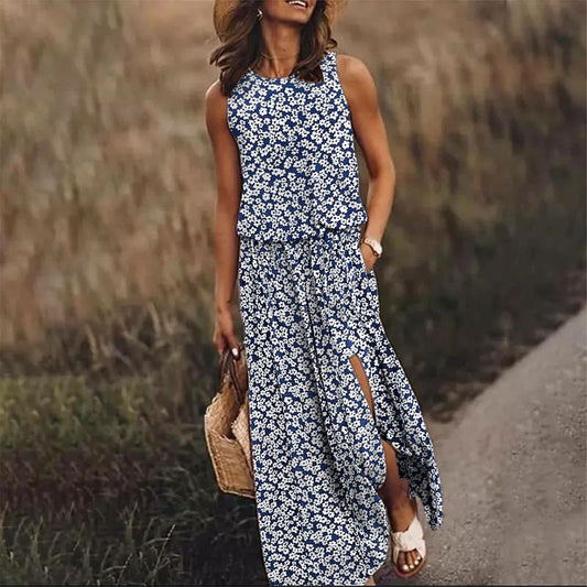 Melle Chique maxi jurk in kleine bloemen met zakken