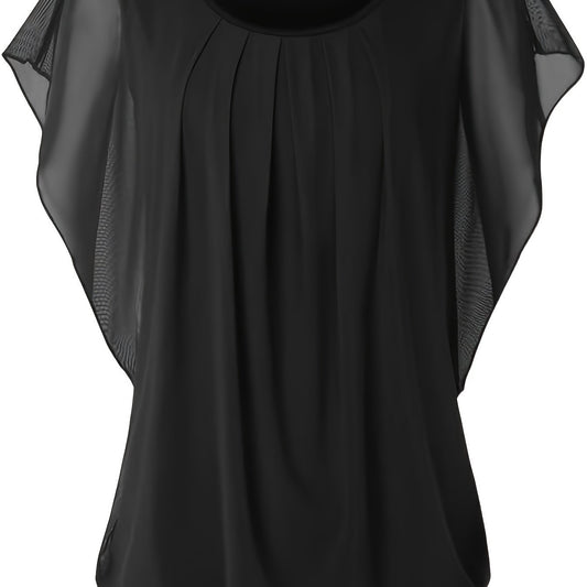 Mesh Blouse - Korte Mouwen & Gerimpeld Detail