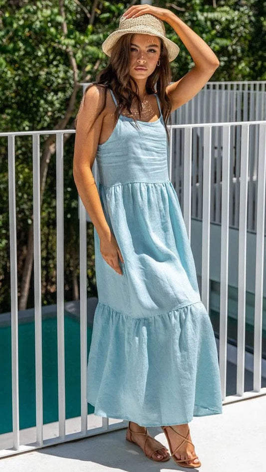 Morganna Lichtblauwe Casual Midi Jurk