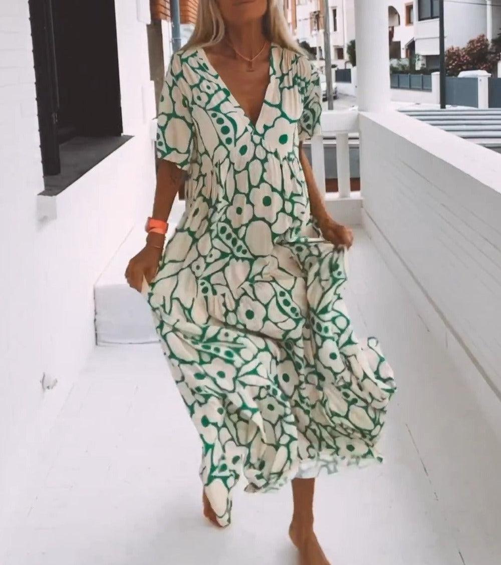 Morris Groene maxi jurk met korte mouwen