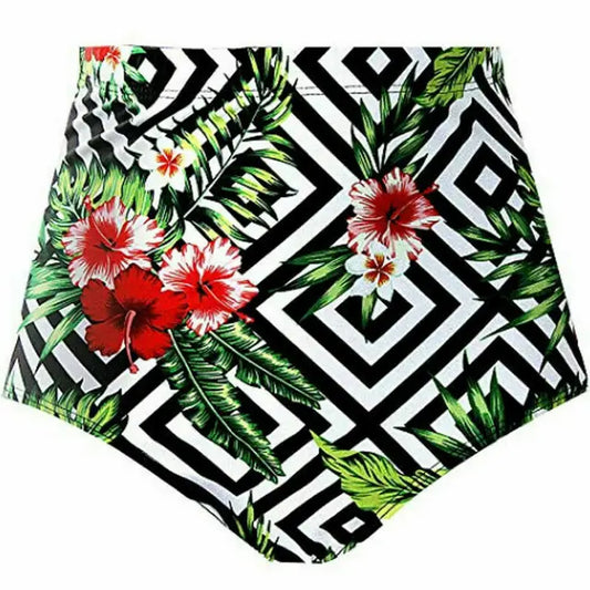 Finja - Zomer Hoog Getailleerd Dames Bikinibroekje Bloemenbadpak