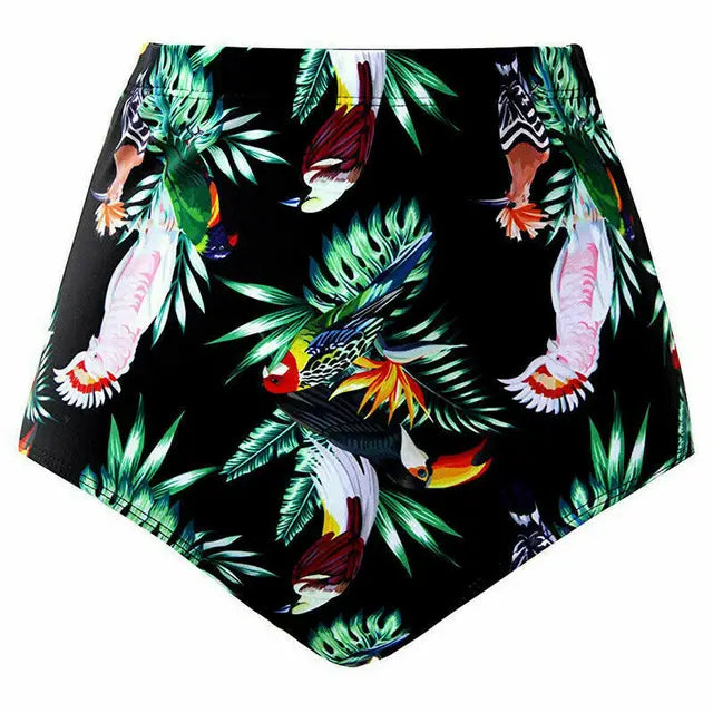 Finja - Zomer Hoog Getailleerd Dames Bikinibroekje Bloemenbadpak