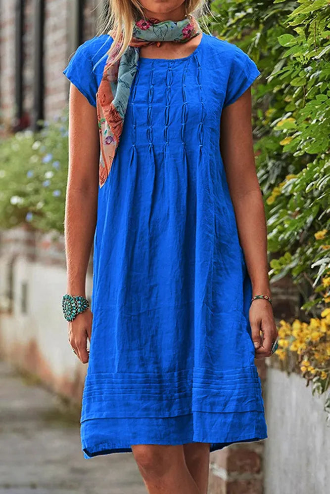 Neve Vrijetijdsjurk met korte mouwen en Uhals in effen patchwork