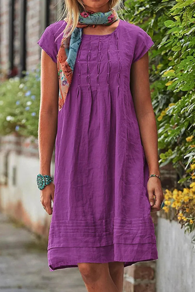 Neve Vrijetijdsjurk met korte mouwen en Uhals in effen patchwork