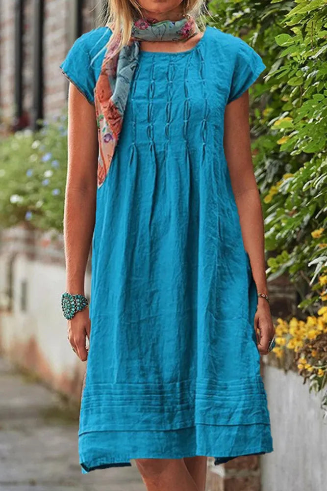 Neve Vrijetijdsjurk met korte mouwen en Uhals in effen patchwork