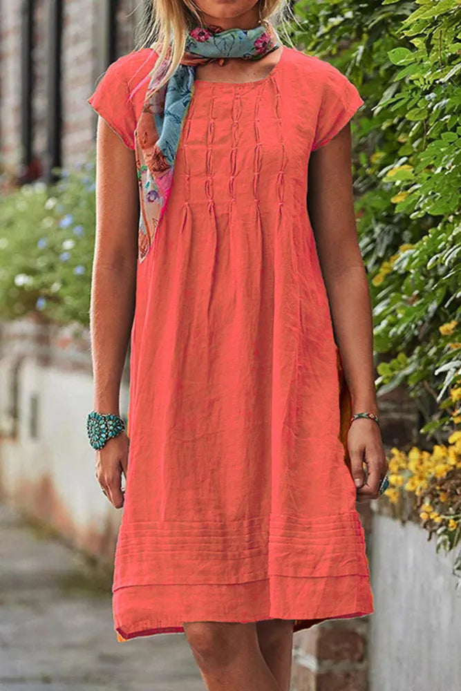 Neve Vrijetijdsjurk met korte mouwen en Uhals in effen patchwork