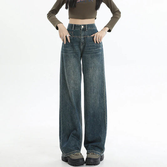 Damesjeans met hoge taille en wijde pijpen