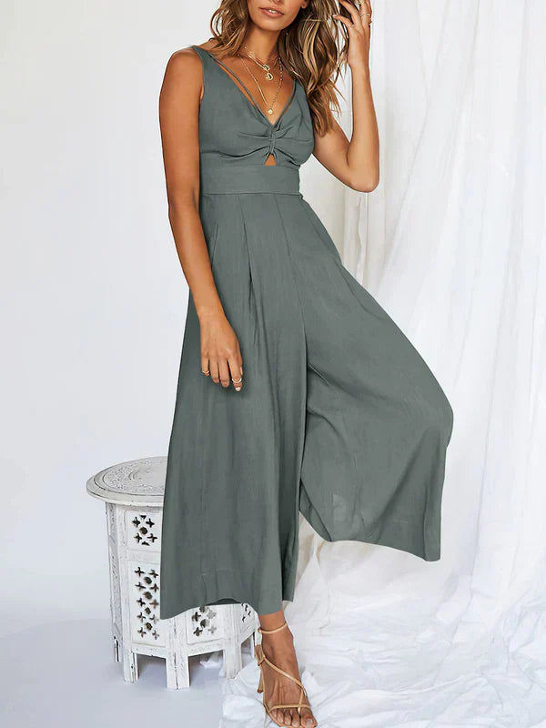 Peach - Dames Jumpsuit met V-hals en uitsnijding